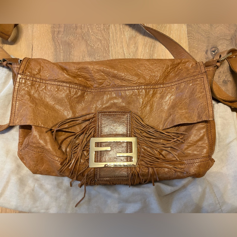 Fendi vintage Brown Leather Fringe Shoulder Bag